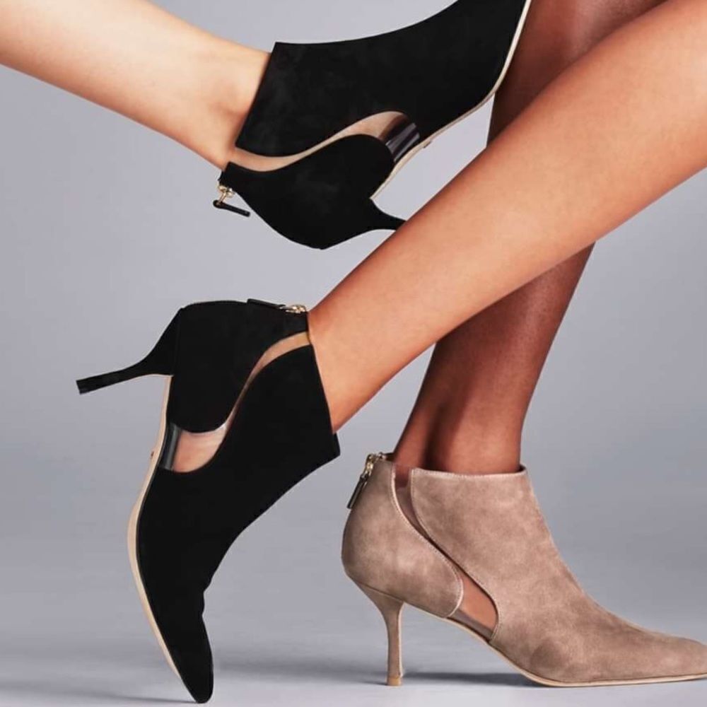 Stuart Weitzman Dasha Suede Swirl Vinyl Booties